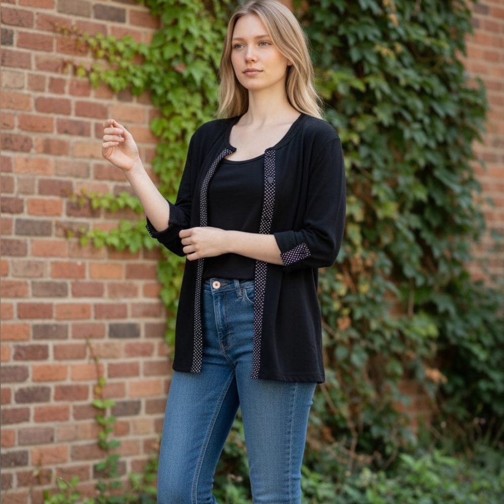Victoria Jones Woman Black and White Cardigan Sweater